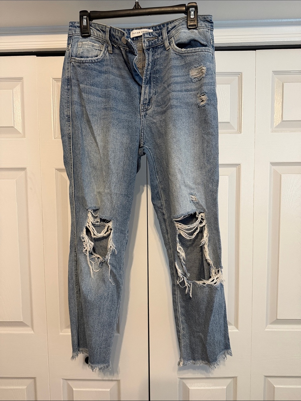Flying Monkey Light Blue Distressed Straight Leg Jeans